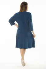 Kadın Büyük Beden Mor Anvelop Yakalı Kapri Kollu Elbise 65N37067