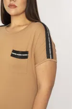 Kadın Bej Omuz Ve Cep Ağzı Taş Detaylı Viskon Bluz 65N29286