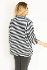 Kadın Lacivert Dik Yakalı Çizgili Kapri Kollu Tunik 65N35063