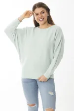 Kadın Büyük Beden Lila Yarasa Kol Kendinden Çizgili Yün Viskon Bluz 65N37007