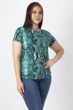 Women's Brown Crew Neck Basic Patterned T-Shirt 65N16888