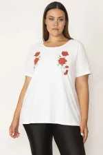 Kadın Beyaz Pamuklu Kumaş Yakası Dantel Kısa Kollu Bluz 65N27659