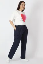 Kadın Lacivert Pamuklu Kumaş Bel Detaylı Spor  Pantolon 65N31837