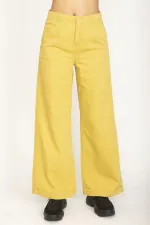 WOMEN'S SAFFRON WAIST DETAILED WIDE LEG DOUBLE LEG TROUSERS