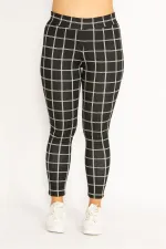 Kadın Siyah Ekose Desen Ütü İzi Çima Dikişli Tayt 65N34811