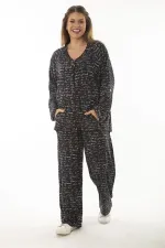 Kadın Büyük Beden Kemik Dokuma Viskon Kumaş Ön Fermuarlı Bluz Pantolon İkili Takım 65N37005