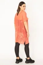 Kadın Büyük Beden Nar Astarsız Dantel Tül Tunik 65N37672
