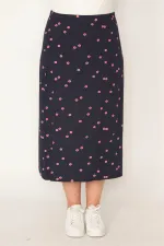 KADIN LACİVERT BEL LASTİKLİ DESENLİ ETEK