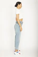 WOMEN'S BLUE PAPER BAG WAISTED JEANS