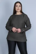 KADIN HAKİ MANŞET DETAYLI BLUZ