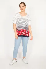 Kadın Renkli Büyük Beden Bisiklet Yakalı Desenli Bluz