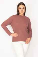 Kadın Gül Kurusu Dik Yakalı Likralı Bluz 65N30162