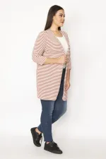 Kadın Desenli Pamuklu Kumaş Çizgili Hırka 65N29666