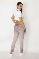 KADIN LİLA YIKAMALI GABARDİN KUMAŞ DANTEL VE BONCUK İŞLİ PANTOLON