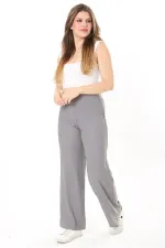 Kadın Büyük Beden Gri Beli Lastikli Bürümcük Pantolon 65N37888