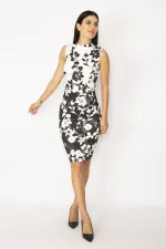 KADIN SİYAH BALIKÇI YAKA ÇİÇEK DESENLİ ELBİSE