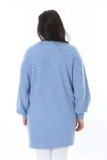 Kadın Büyük Beden Mavi Kendinden Çizgili Uzun Tunik 65N38532