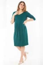 Kadın Büyük Beden Yeşil Büzgü Ve Pile Detaylı Kapri Kollu Elbise 65N37352