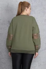 Women's Khaki Mesh Detailed Sweatshirt 65N18844