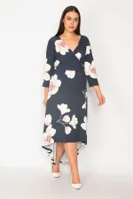 ROBE FEMME BLEU MARINE À COL CACHÉ ET DOS LONG