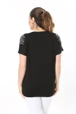 Kadın Büyük Beden Saks Angels Taş Detaylı Kısa Kollu Bluz 65N37675