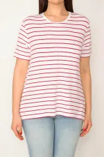 KADIN KEMİK BİSİKLET YAKALI ÇİZGİLİ BLUZ