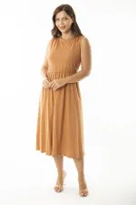Kadın Büyük Beden Oranj Beli Lastik Detaylı Kolsuz Elbise 65N36903