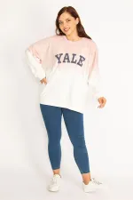 Women's Salmon Batik Printed Ribbed Sweatshirt 65N34794