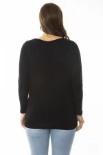 Kadın Büyük Beden Siyah Taş Detaylı V Yakalı Uzun Kollu Bluz 65N36861