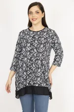 Kadın Lacivert Büyük Beden Etek Ucu Şifon Garnili Tunik