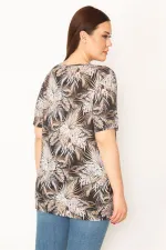 KADIN VİZON BİSİKLET YAKALI DESENLİ BLUZ