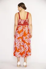 Kadın Renkli Büyük Beden Kalın Askılı Renkli Uzun Elbise