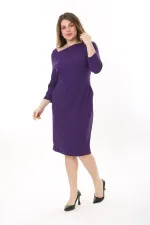 Kadın Büyük Beden Mor Likralı Krep Kumaş Astarlı Gizli Fermuarlı Elbise 65N37656