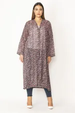 Kadın Kırmızı Şifon Kumaş Desenli Uzun Hırka 65N28497