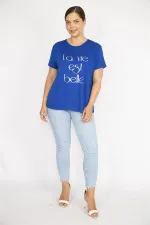 Kadın Saks Büyük Beden Lak Baskılı Bluz