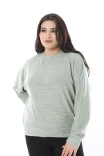 Kadın Büyük Beden Yeşil Yumoş Kumaş Yarasa Kollu Bluz 65N38636