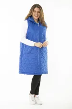 Kadın Büyük Beden Haki Ön Dermuarlı Kapşonlu Kapitone Astarlı Uzun Mont 65N37107