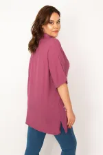 Kadın Mor Ön Düğmeli Baskı Detaylı Dokuma Viskon Kumaş Gömlek 65N33535