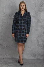 KADIN YEŞİL EKOSE DESEN METAL DÜĞMELİ KRUVAZE ELBİSE