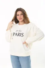 Kadın Büyük Beden Kemik Omuz Büzgülü Nakış Ve Süs Düğme Detaylı Sweatshirt 65N37526