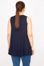 Kadın Lacivert Büyük Beden Önü A Pileli Bluz