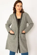 Kadın Gri Kırçıllı Buklet Kumaş Astarsız Cepli Ceket 65N34079