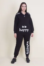 Kadın Gri Pat Fermuar Detaylı Şardonlu Baskılı Eşofman Takım 65N21019