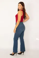 Kadın Lacivert Geniş Paça Likralı Kot Pantolon 65N34222