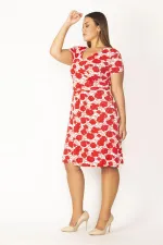WOMEN'S RED WRAPPED COLLAR FLORAL PATTERNED VISCOSE DRESS