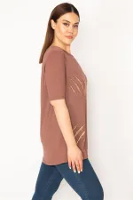 KADIN SÜTLÜKAHVE TAŞ DETAYLI BLUZ