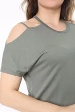 Kadın Büyük Beden Haki Omuz Dekolteli Bluz 65N38047
