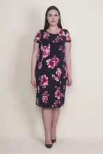 Kadın Siyah Çiçek Desenli Astarlı Elbise 65N22415