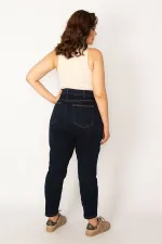 Kadın Lacivert Yüksek Bel 5 Cepli Dar Paça Likralı Kot Pantolon 65N33947