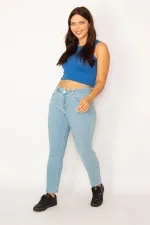 Kadın Mavi Likralı 5 Cep Kot Pantolon 65N34242